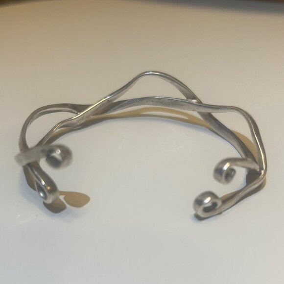 Pretty Sterling Silver women's cuff bracelet unique handmade custom wave design - Picture 2 of 5